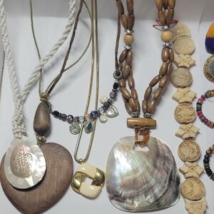 Elegant Shell and Wood Necklace Lot